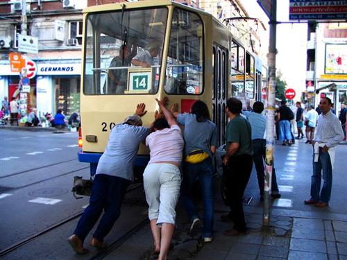 Pushing a tram